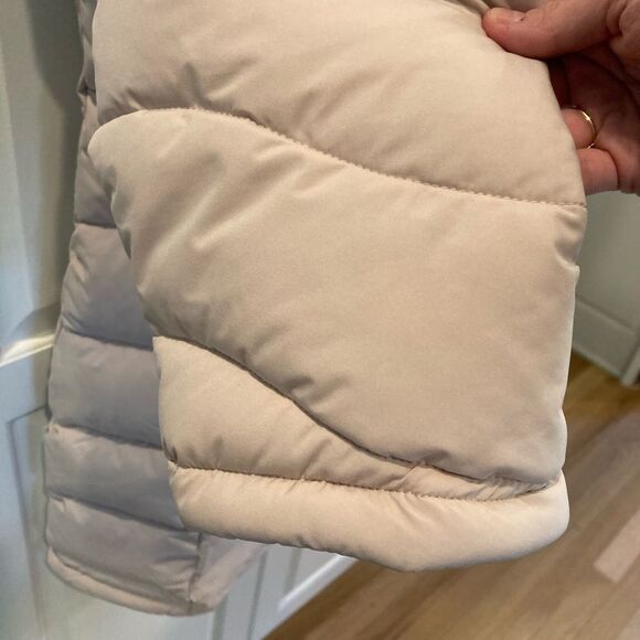 Calvin Klein Sorona Aura Lightweight Cream Chevron MidLength Puffer Coat Size LG - Picture 9 of 15